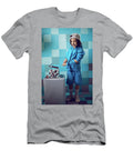 2 Fashion Boy in Blue Clothes Bites At a Cake Pixels with Pickaxe in the Studio Birthday Five Years Elena Saulich T-Shirt