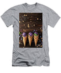 2 Flat Lay View At Wafer Cones with Blackberry Icecream on Wooden Olena Mykhaylova T-Shirt