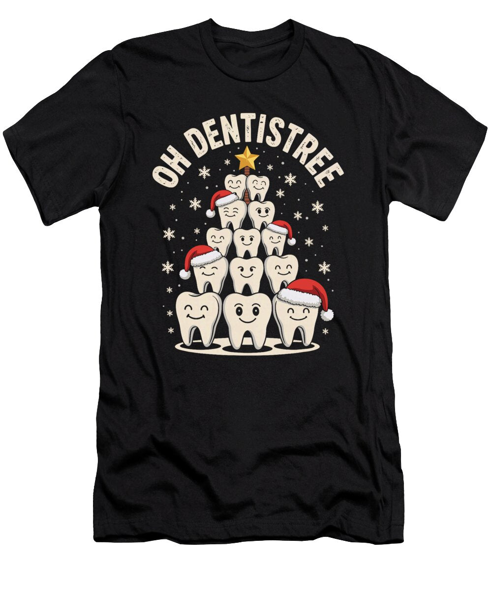 2 Funny Christmas Dentist Tree Dental Oh Tooth Natalie Lidford T-Shirt