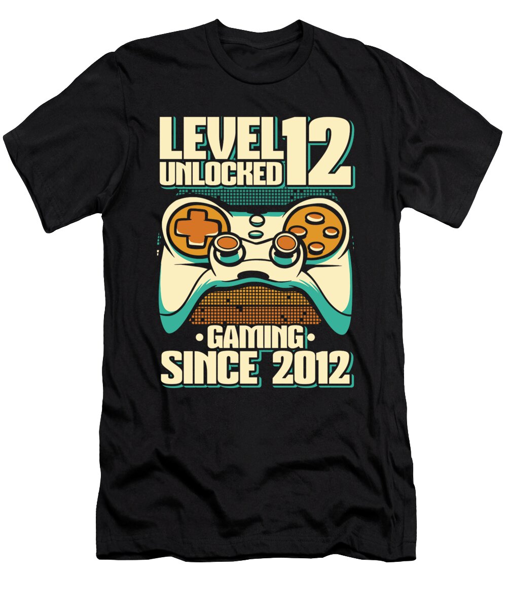 2 Gaming 12th Birthday Year Old Gamer Level 12 Unlocked Crazy Squirrel T-Shirt