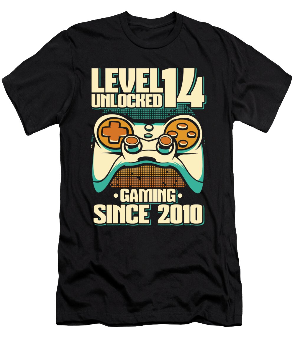 2 Gaming 14th Birthday Year Old Gamer Level 14 Unlocked Crazy Squirrel T-Shirt