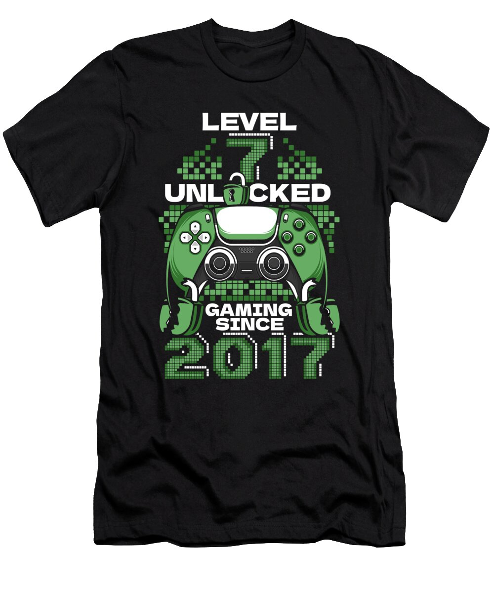 2 Gaming 7th Birthday Video Year Old Gamer Level 7 Unlocked Crazy Squirrel T-Shirt