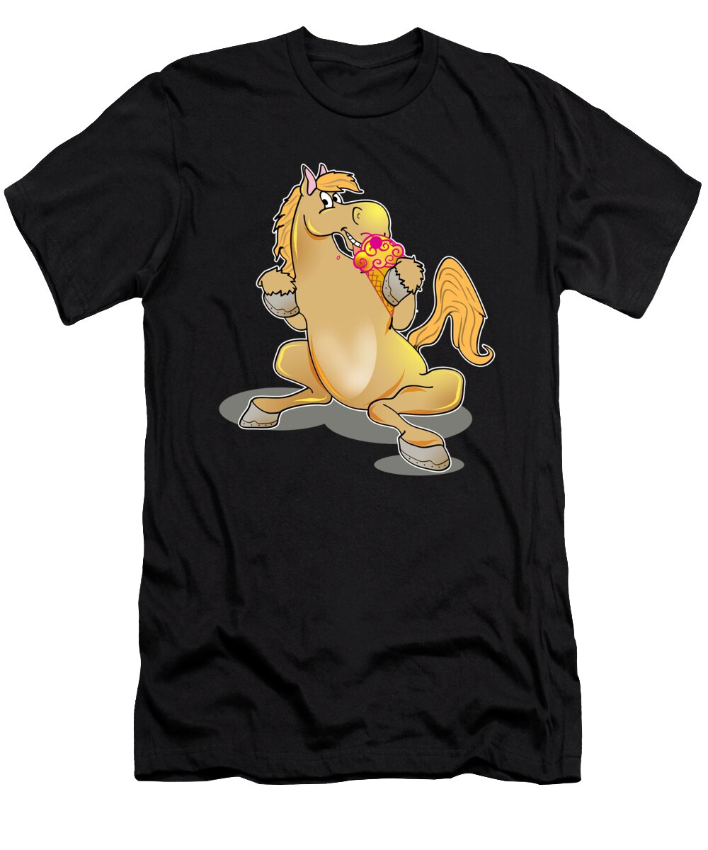 2 Horse with Ice Cream Cartoon Summer Cartoon Gift Muc Designs T-Shirt