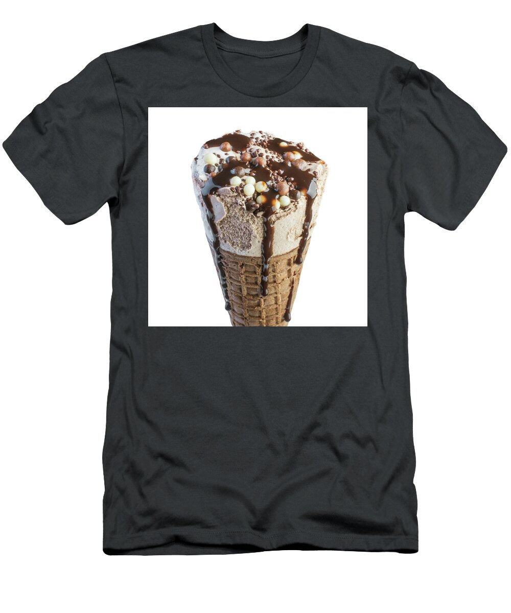 2 Ice Cream with Chocolate in Waffle Cone on White Background Oleg Yermolov T-Shirt