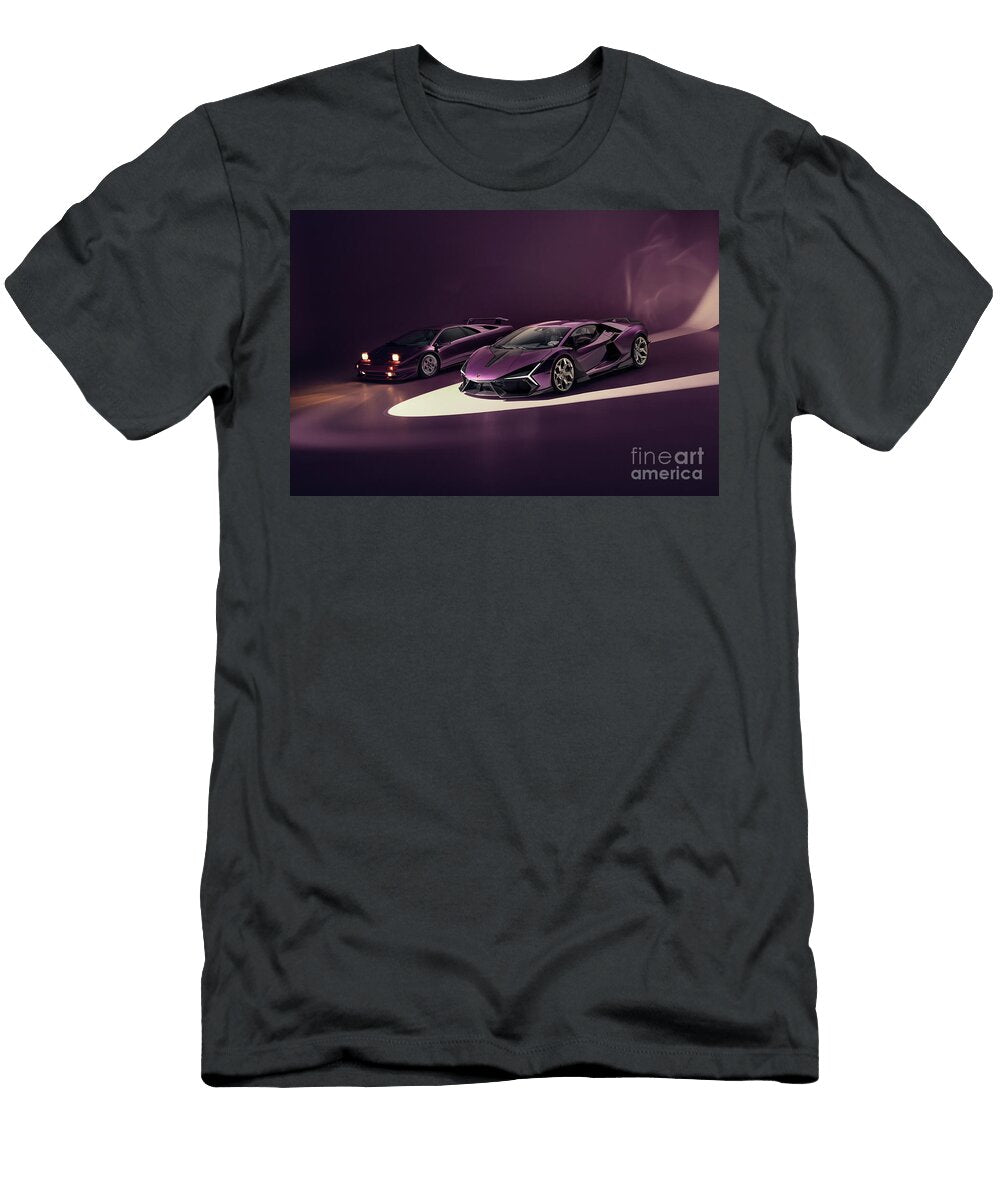 2 Iconic Viola 30 Purple Super Car Lamborghini Diablo Se30 V12 and Purple Novitec Lamborghini Revuelto Vlad Automotive T-Shirt