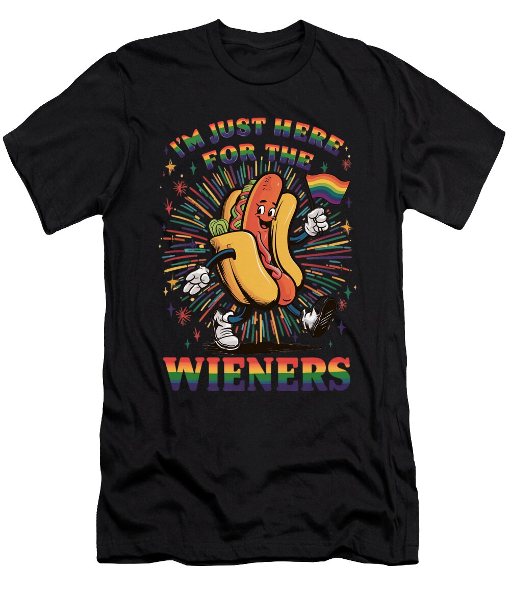 2 Im Just Here for the Wieners 4th of July Pride Month Lgbtq Maximus Designs T-Shirt