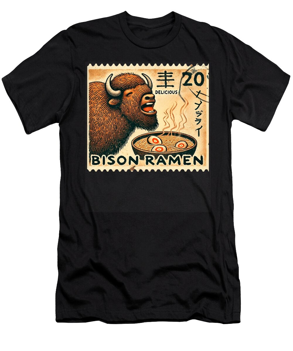 2 Japanese Cave Art Postage Stamp Noodles Bison Maisie Jackson T-Shirt