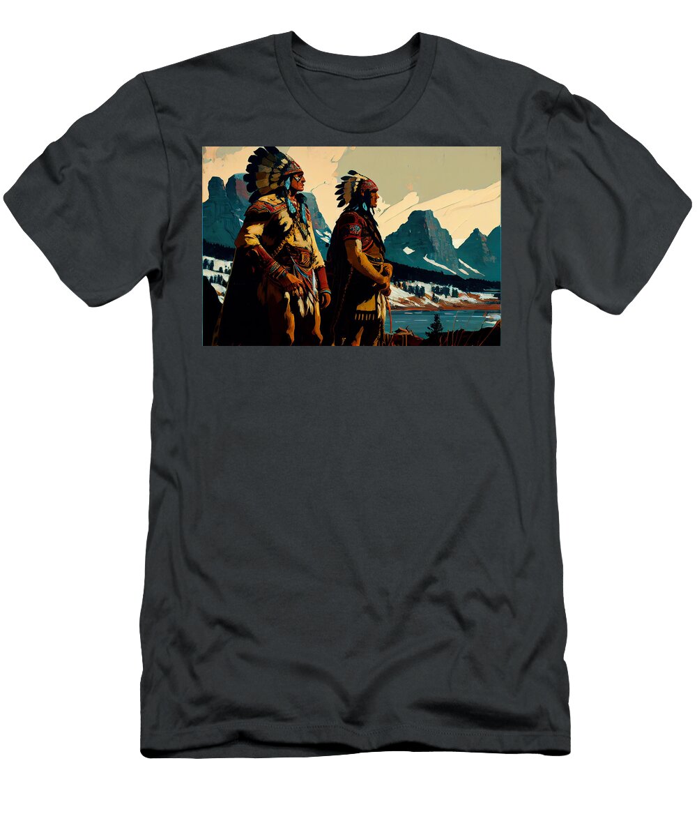 2 Mandan Indians in a Jack Kirby Style Gentle and By Asar Studios Celestial Images T-Shirt
