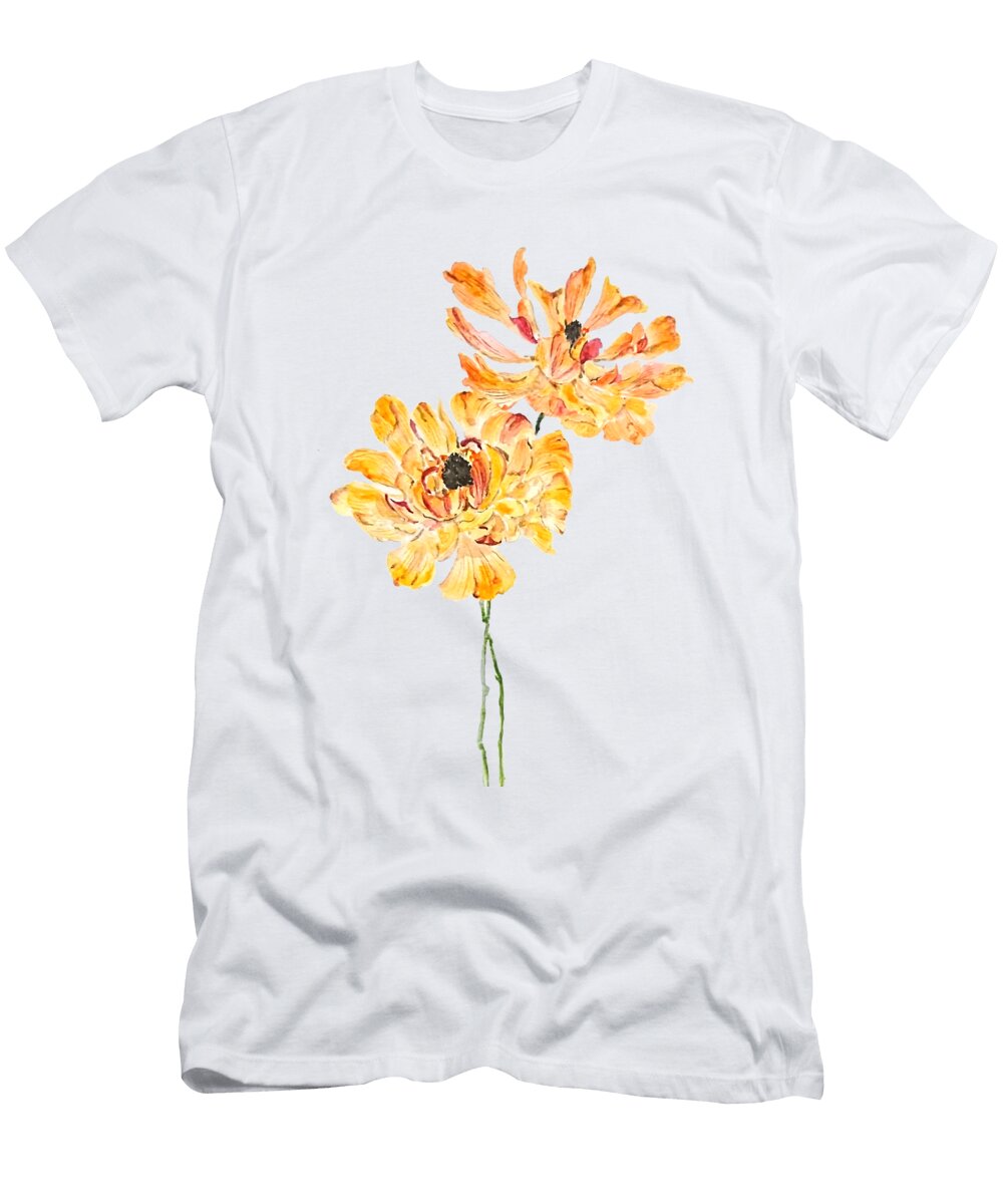 2 Orange Japanese Peonies Watercolor Color Color T-Shirt