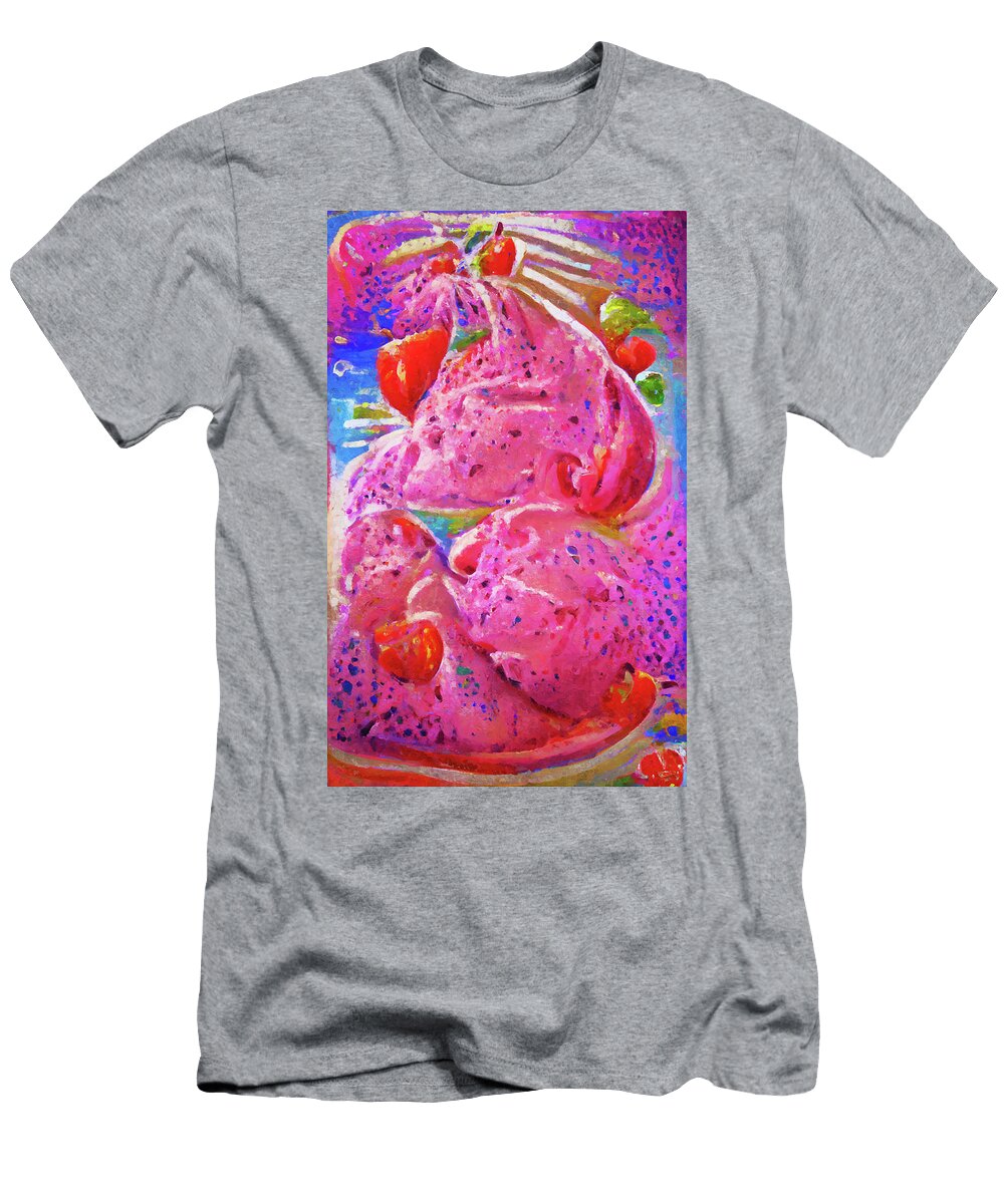 2 Painted Strawberry Ice Cream in Pink and Red Color Melting Ice Art Momente T-Shirt