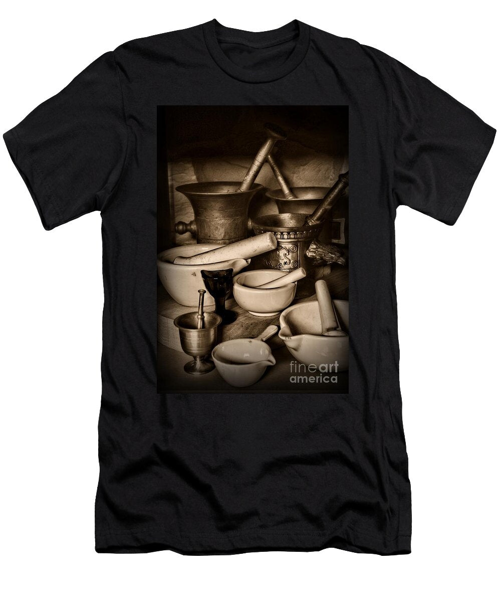 2 Pharmacy Mortars and Pestles Black and White Paul Ward T-Shirt