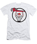 2 Plumber Lifting Monkey Wrench Circle Cartoon Aloysius Patrimonio T-Shirt