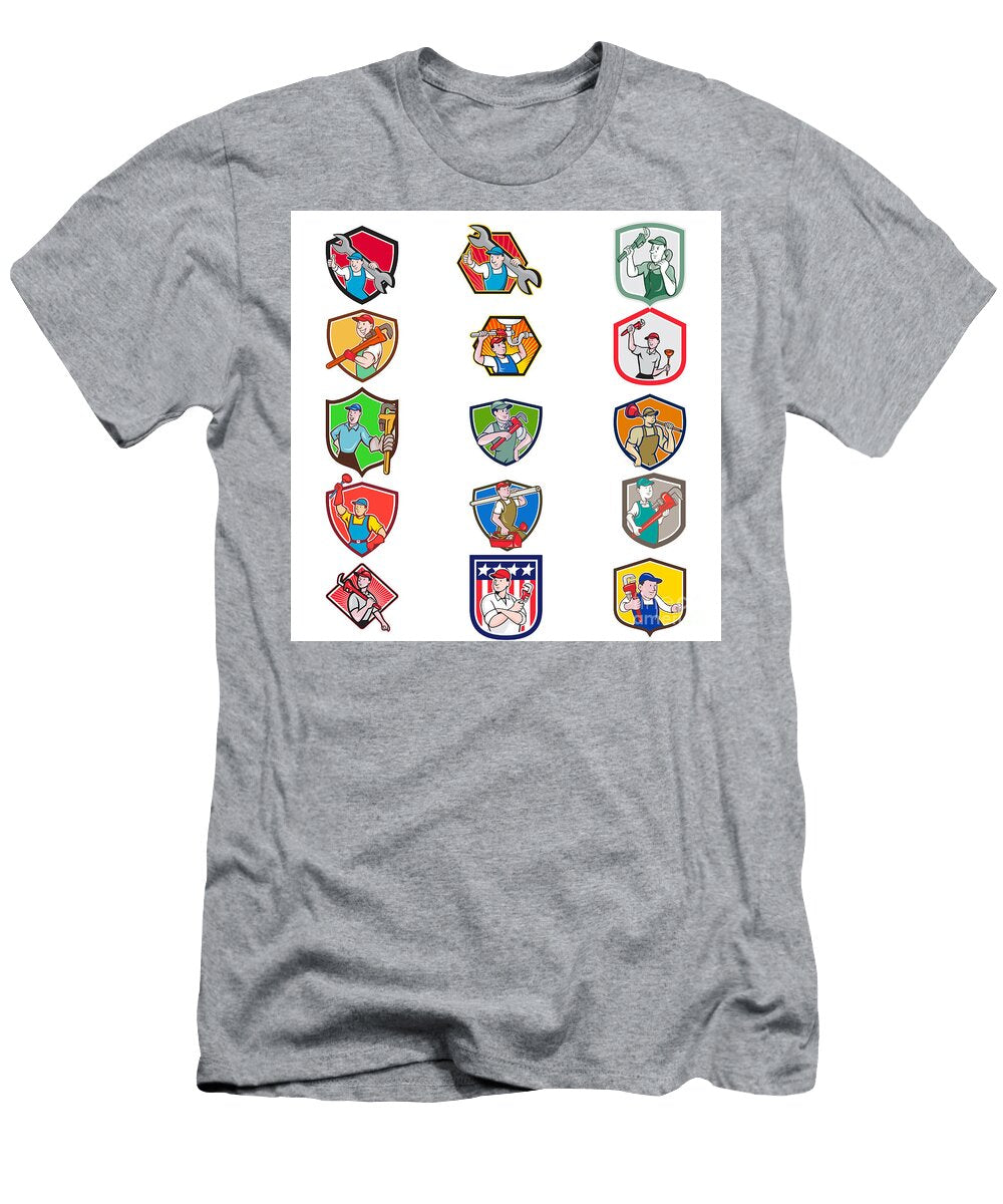 2 Plumber Mascot Crest Cartoon Set Aloysius Patrimonio T-Shirt