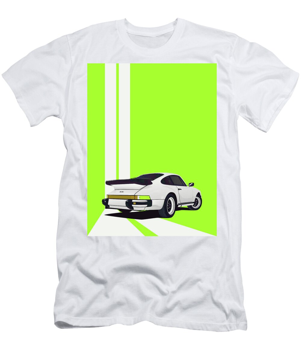 2 Porsche 911 930 Classic Poster Green Background Thespeedart T-Shirt