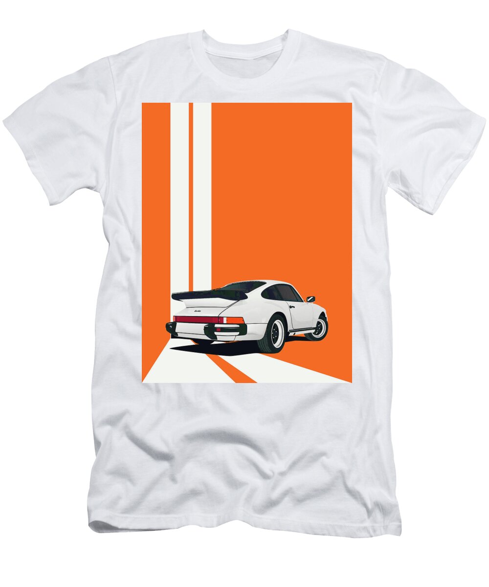 2 Porsche 911 930 Classic Poster Orange Background Thespeedart T-Shirt