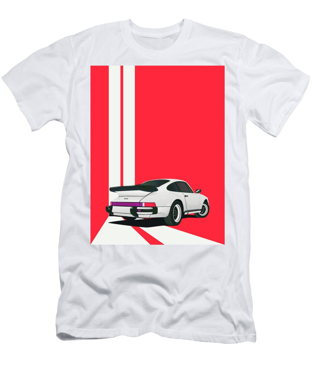 2 Porsche 911 930 Classic Poster Red Background Thespeedart T-Shirt