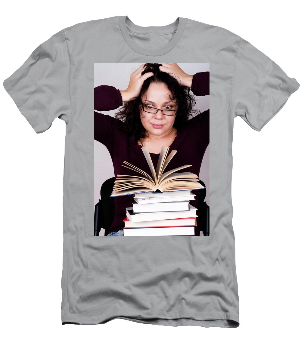 2 Woman with Stack of Books Liss Art Studio T-Shirt