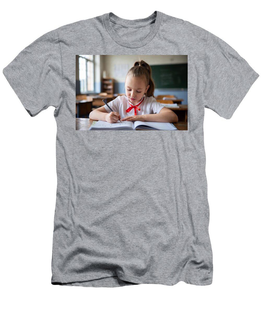 2 Young Girl Drawing in Classroom During Back to School Season Education Creativity Talha Khan T-Shirt