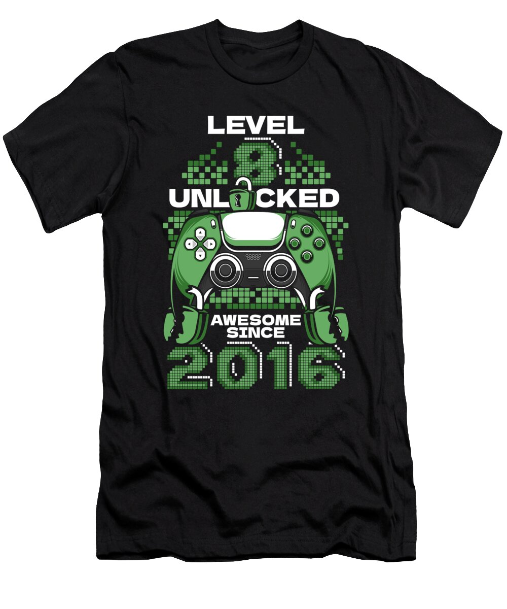 20 8 Year Old Gamer Gaming 8th Birthday Level 8 Unlocked Crazy Squirrel T-Shirt