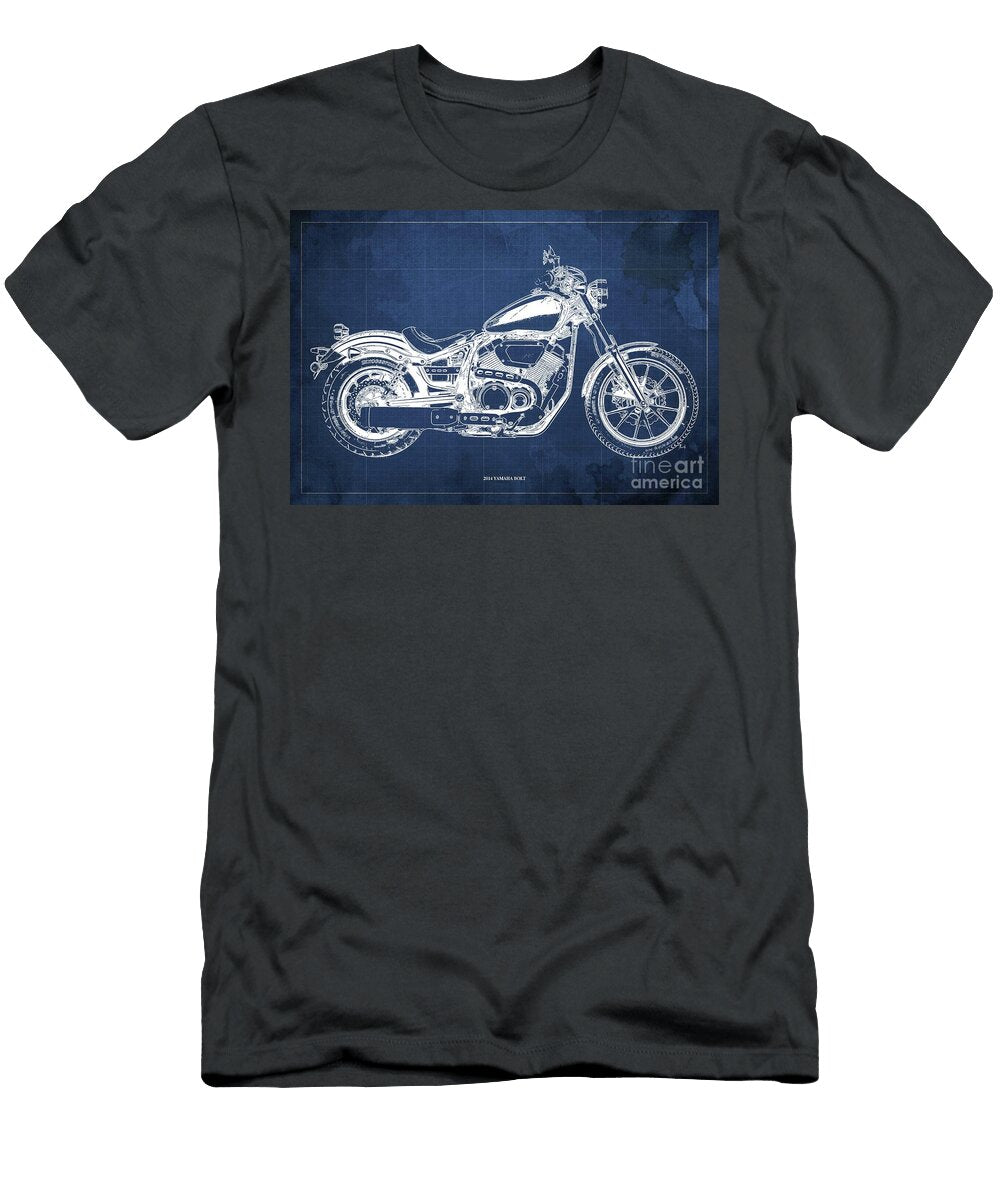 2014 Yamaha Bolt Blueprintvintage Blue Background Brush and Bike T-Shirt