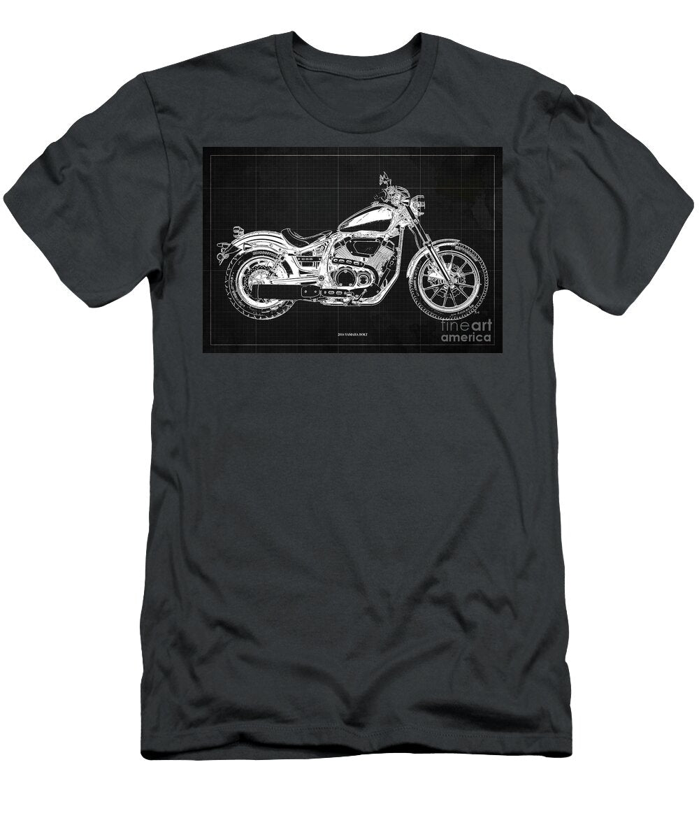 2014 Yamaha Bolt Blueprintvintage Dark Grey Background Brush and Bike T-Shirt