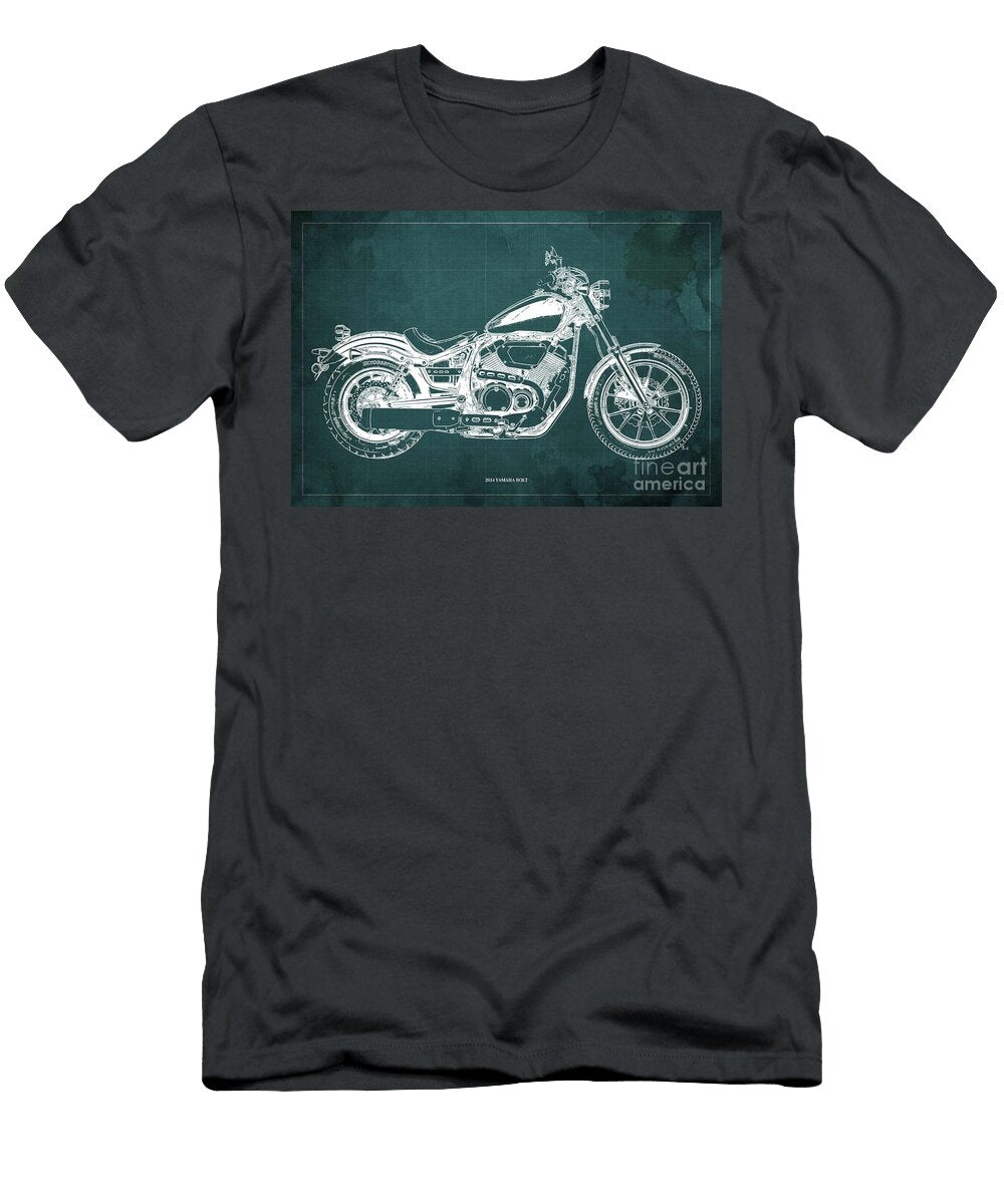 2014 Yamaha Bolt Blueprintvintage Green Background Brush and Bike T-Shirt