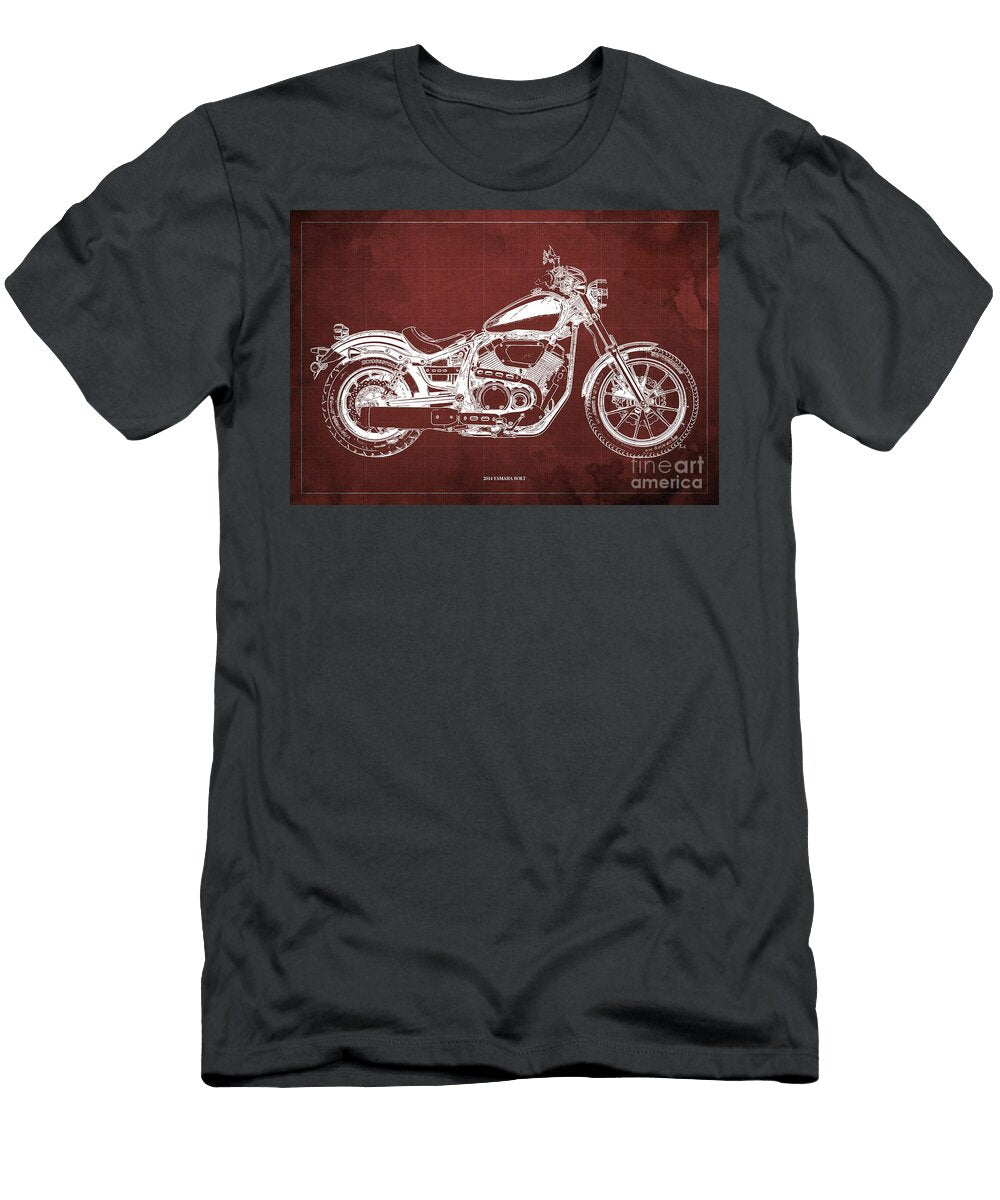 2014 Yamaha Bolt Blueprintvintage Red Background Brush and Bike T-Shirt