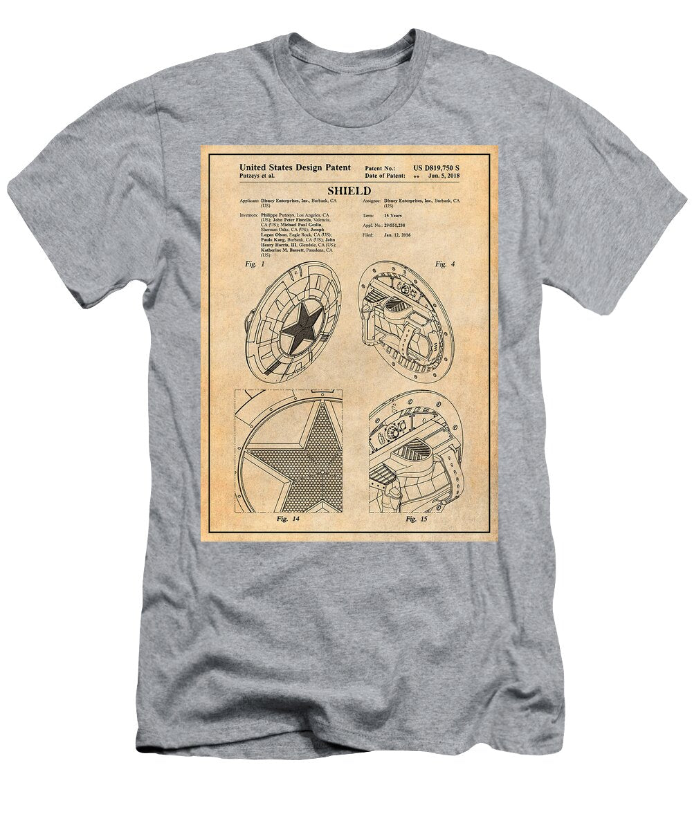 2016 Captain America Shield Patent Print Antique Paper Greg Edwards T-Shirt