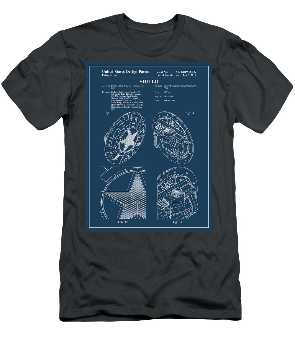 2016 Captain America Shield Patent Print Shadow Blue Greg Edwards T-Shirt