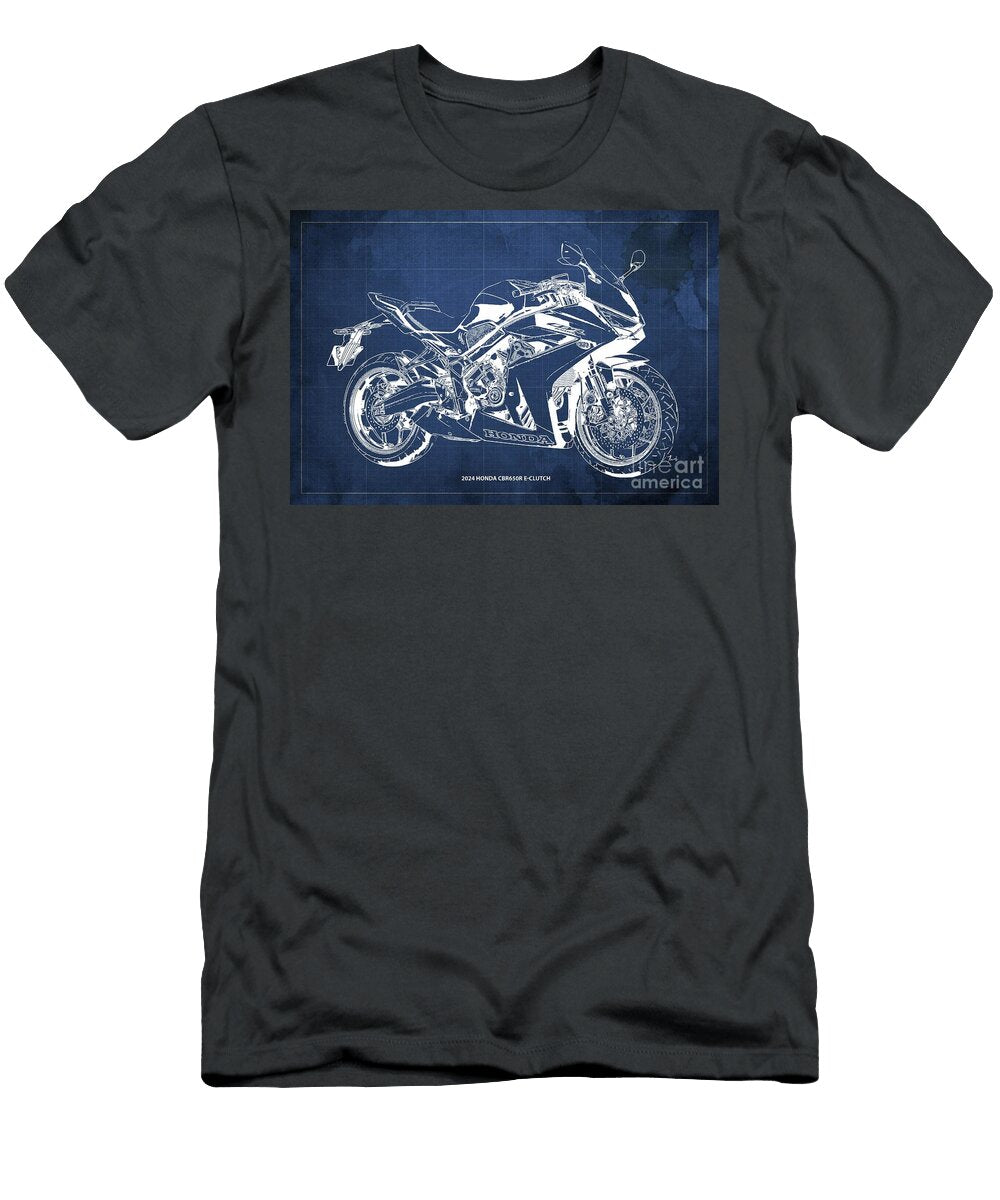 2024 Honda Cbr650r E Clutch Blueprint Blue Design Brush and Bike T-Shirt