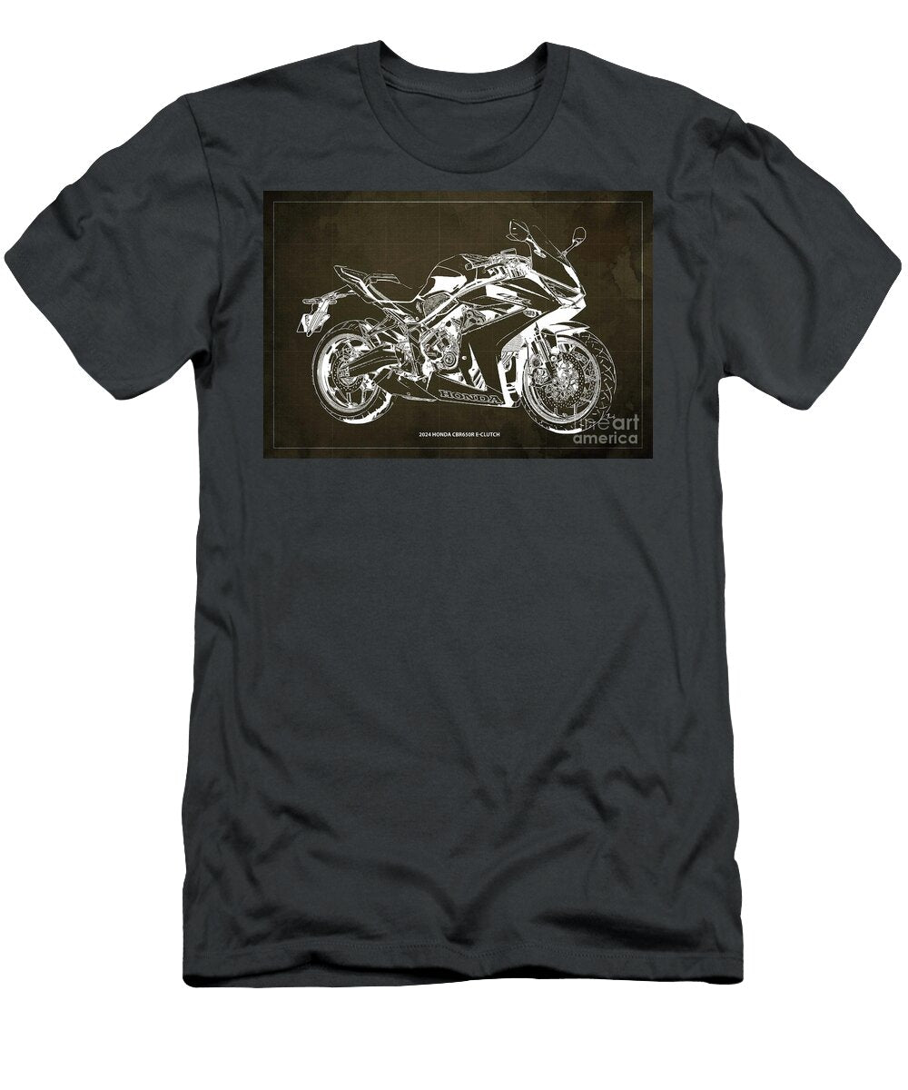 2024 Honda Cbr650r E Clutch Blueprint Brown Design Brush and Bike T-Shirt
