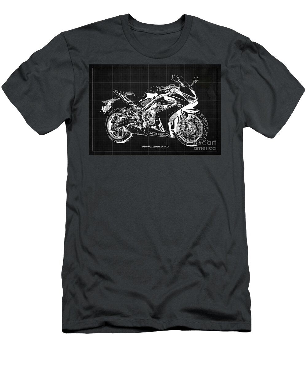 2024 Honda Cbr650r E Clutch Blueprint Dark Grey Design Brush and Bike T-Shirt