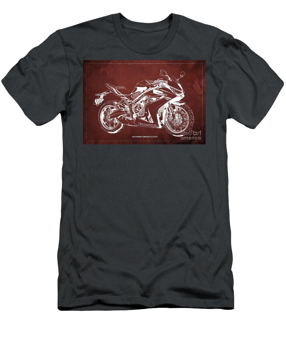 2024 Honda Cbr650r E Clutch Blueprint Red Design Brush and Bike T-Shirt