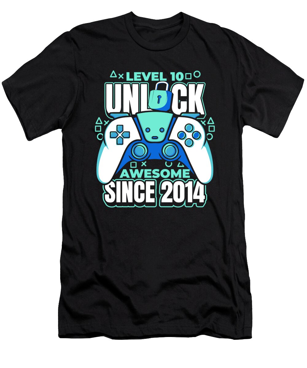 24 10 Year Old Gamer Gaming 10th Birthday Level 10 Unlocked Crazy Squirrel T-Shirt