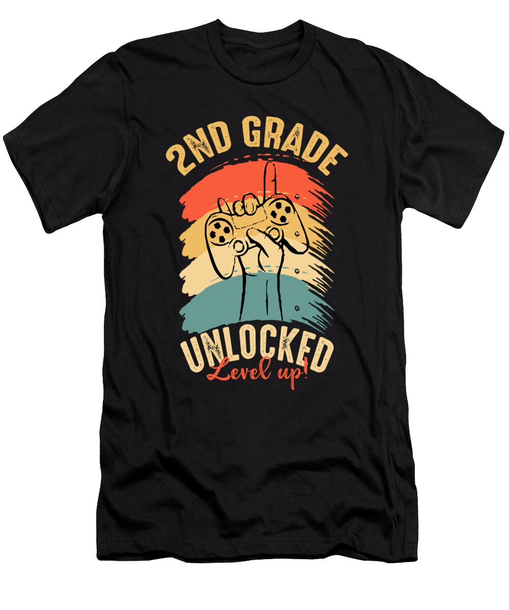 2nd Grade Unlocked Level Up Retro Sunset Rock Hand Licensed Art T-Shirt