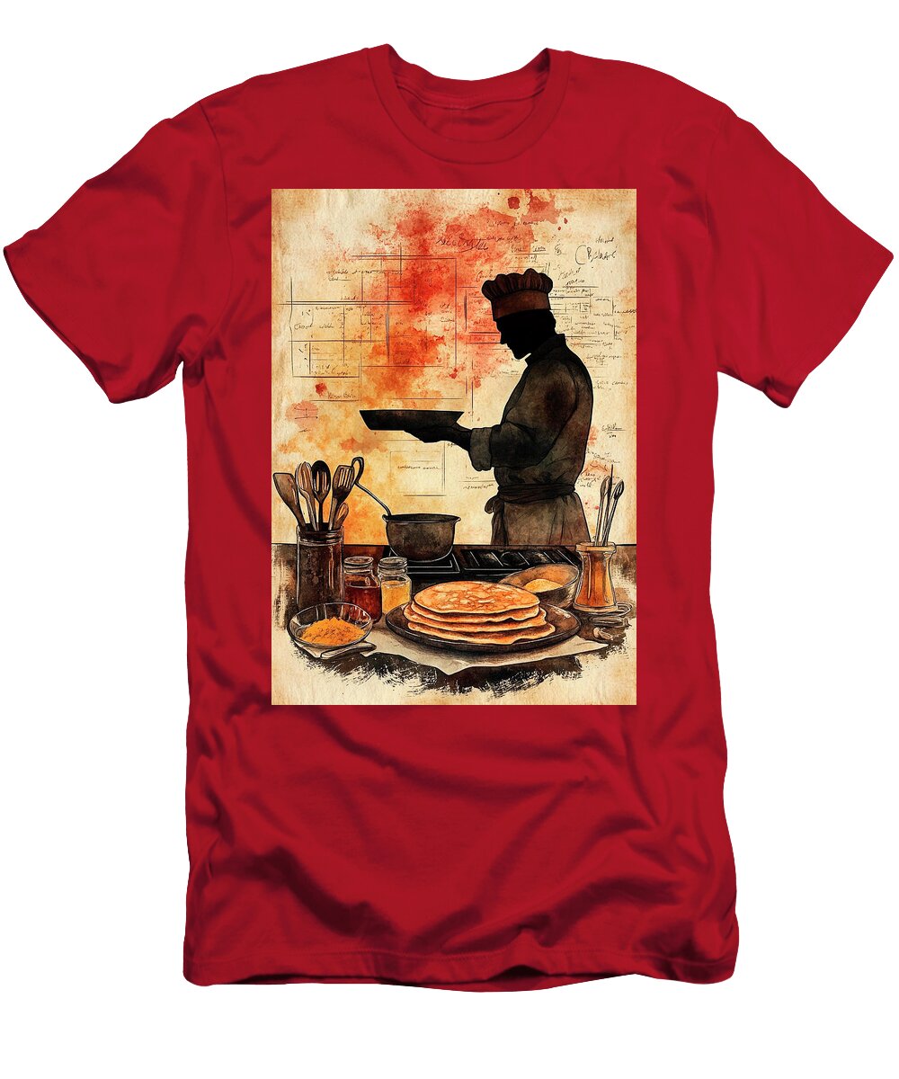 3 a Chef Flipping a Pancake Surrounded By Utensils and Ingredients on a Kitchen Background Cortez Schinner T-Shirt