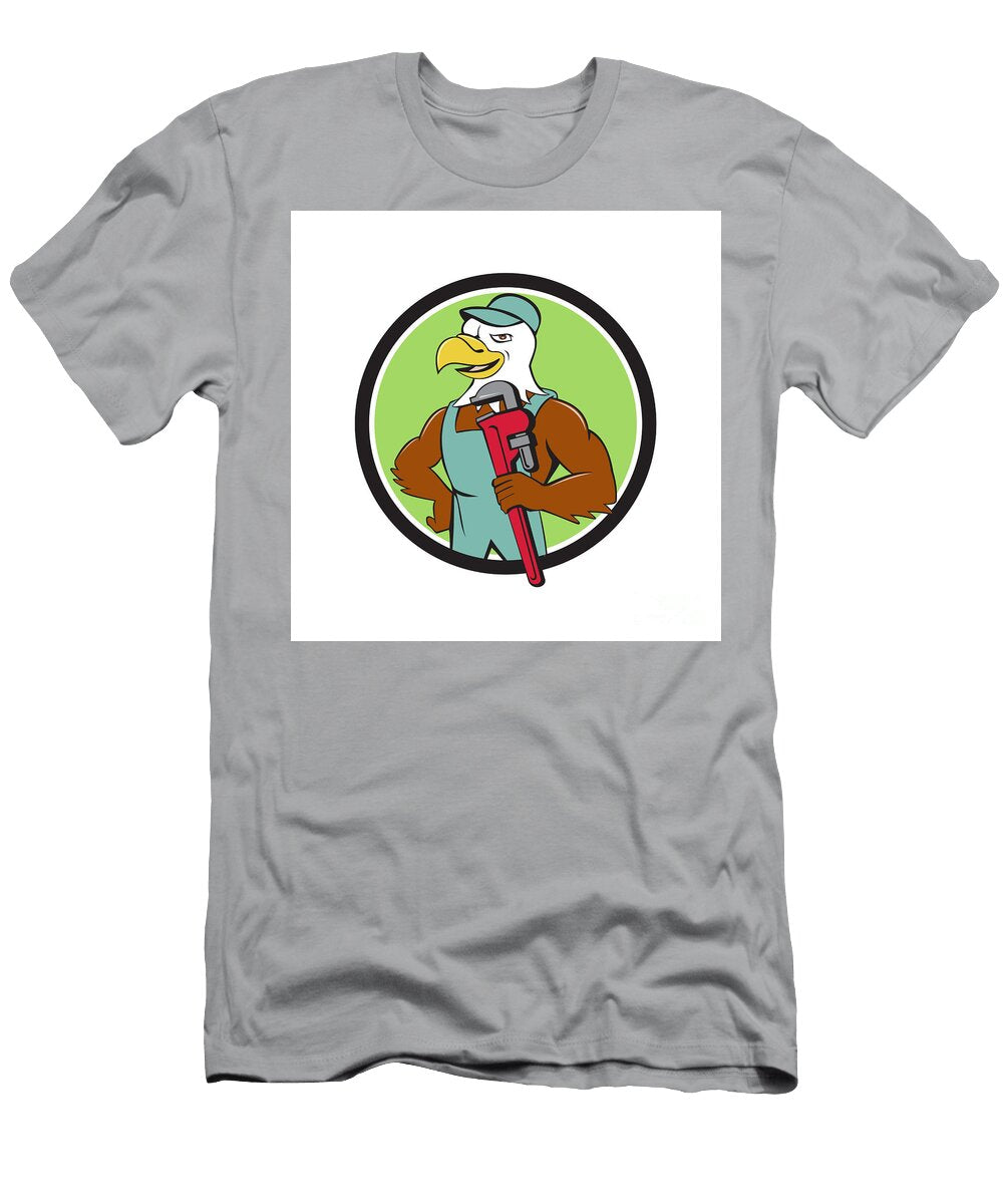 3 Bald Eagle Plumber Monkey Wrench Circle Cartoon Aloysius Patrimonio T-Shirt
