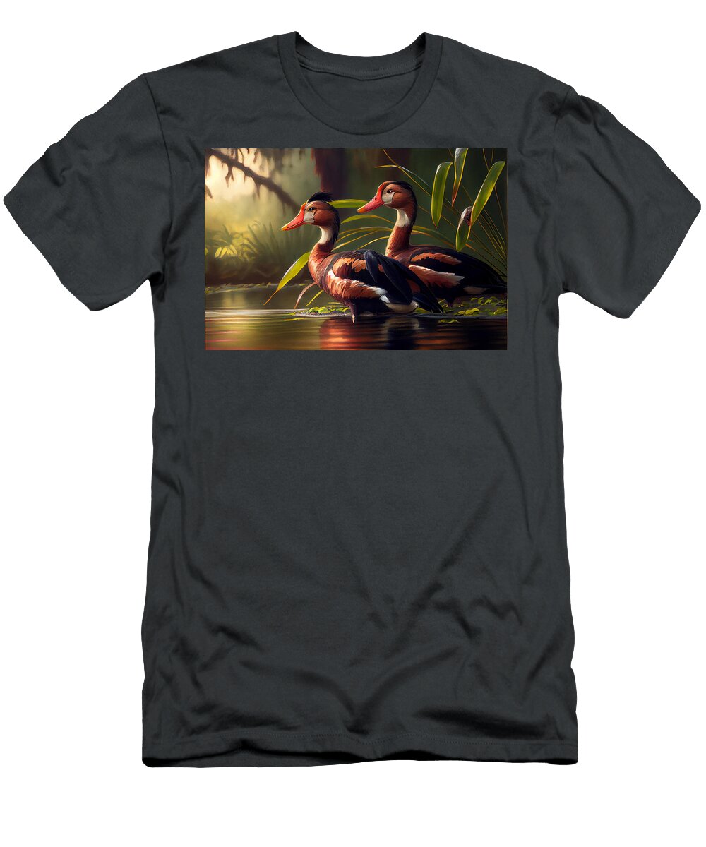 3 Black Bellied Whistling Ducks in a Jack Kirby S By Asar Studios Celestial Images T-Shirt