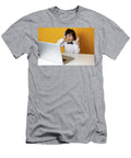 3 Boy Child Businessman in a White and Bow Tie Sits At a Laptop At a Desk in a White Office Elena Saulich T-Shirt
