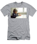 3 Boy Child Draws on Paper with a Ruler on a Table Sitting By the Window Elena Saulich T-Shirt