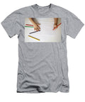 3 Boy Child in a Blue on a Yellow Background Sits At a White Table and Draws with Colored Pencils Elena Saulich T-Shirt