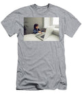 3 Boy Child Sits At a Table Near the Window with a Laptop and Communicates with Relatives Elena Saulich T-Shirt