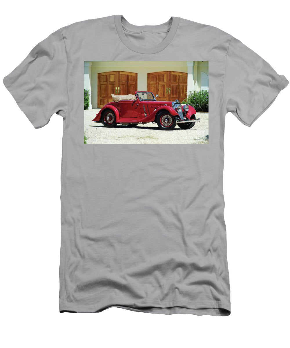 3 Exclusive British Retro Luxury Car 1937 Red Aston Martin 2 Litre 15 98 Short Chassis Drophead Coupe Vladyslav Shapovalenko T-Shirt