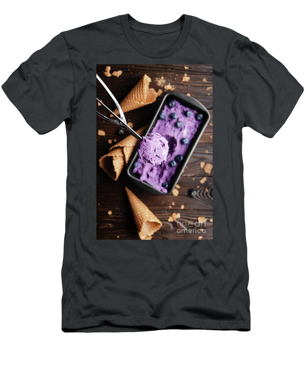 3 Flat Lay View At Blackberry Icecream in Tray with Wafer Cones As Olena Mykhaylova T-Shirt