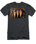 3 Flat Lay View At Wafer Cones with Blackberry Icecream on Wooden Olena Mykhaylova T-Shirt