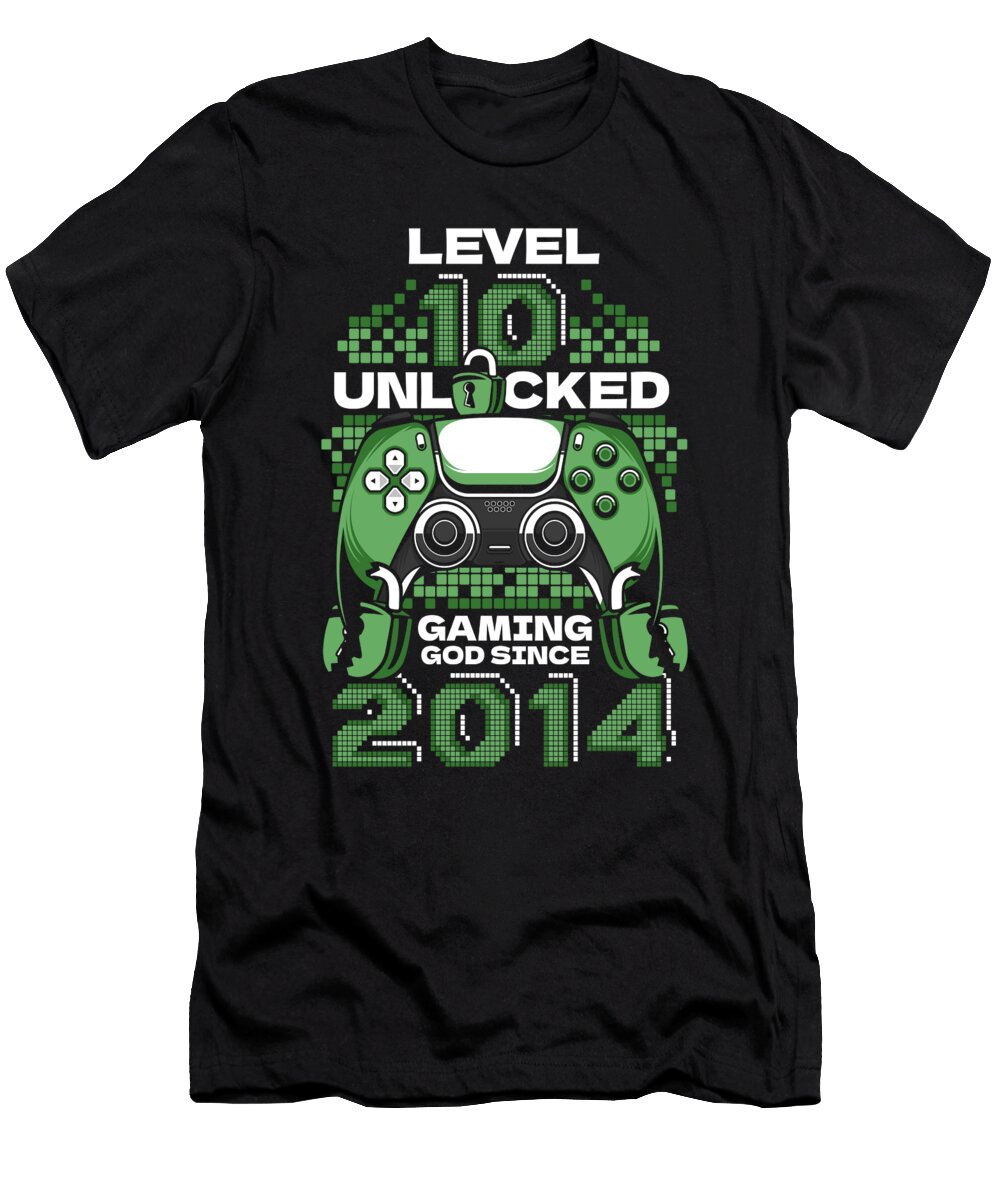 3 Gaming 10th Birthday Year Old Gamer Level 10 Unlocked Crazy Squirrel T-Shirt