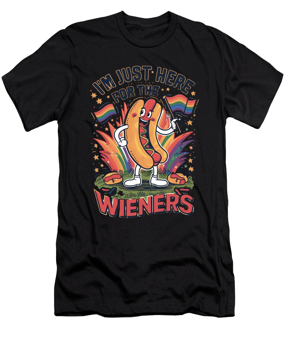 3 Im Just Here for the Wieners 4th of July Pride Month Lgbtq Maximus Designs T-Shirt