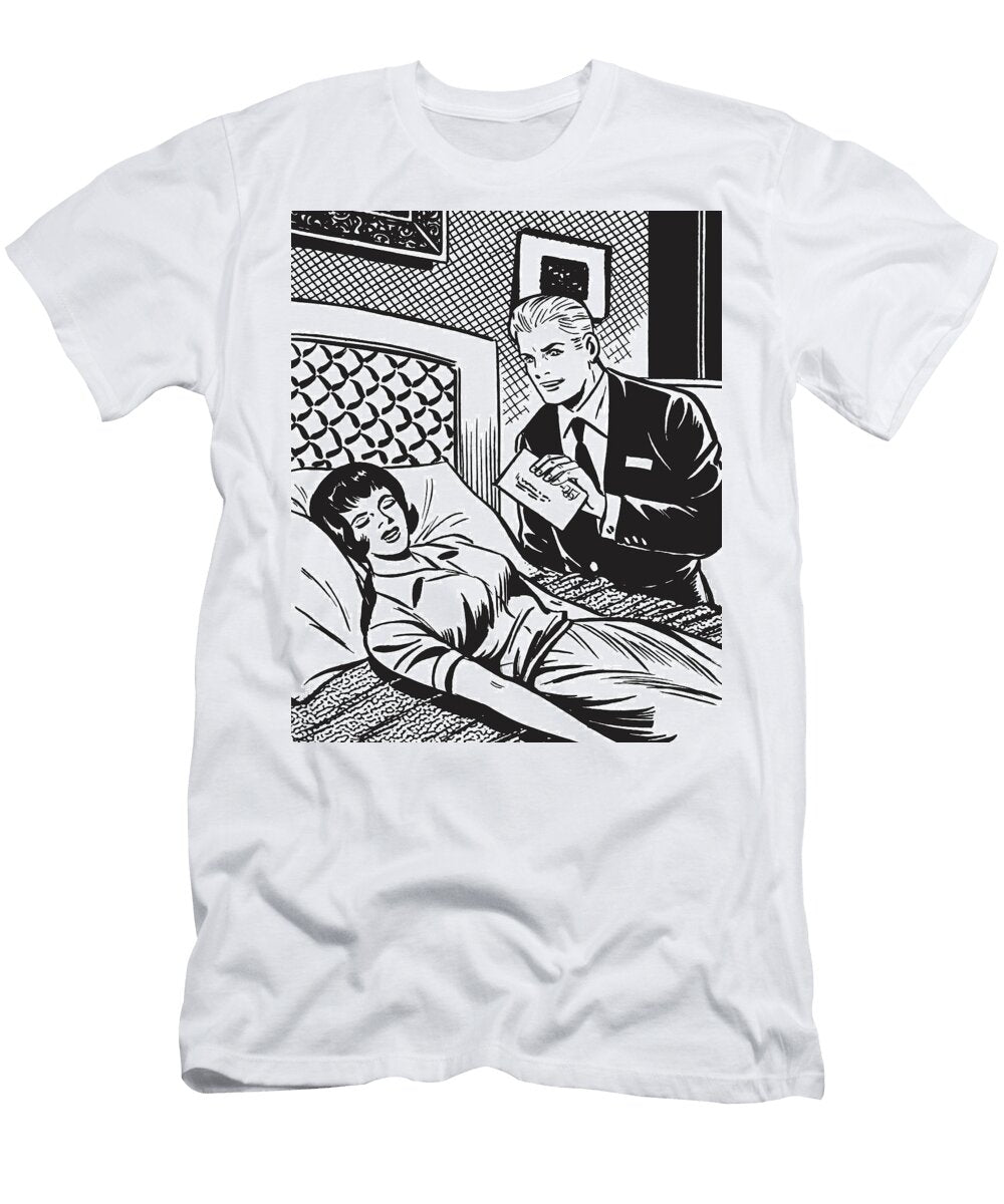 3 Man Holding Letter Over Sleeping Woman Csa Images T-Shirt