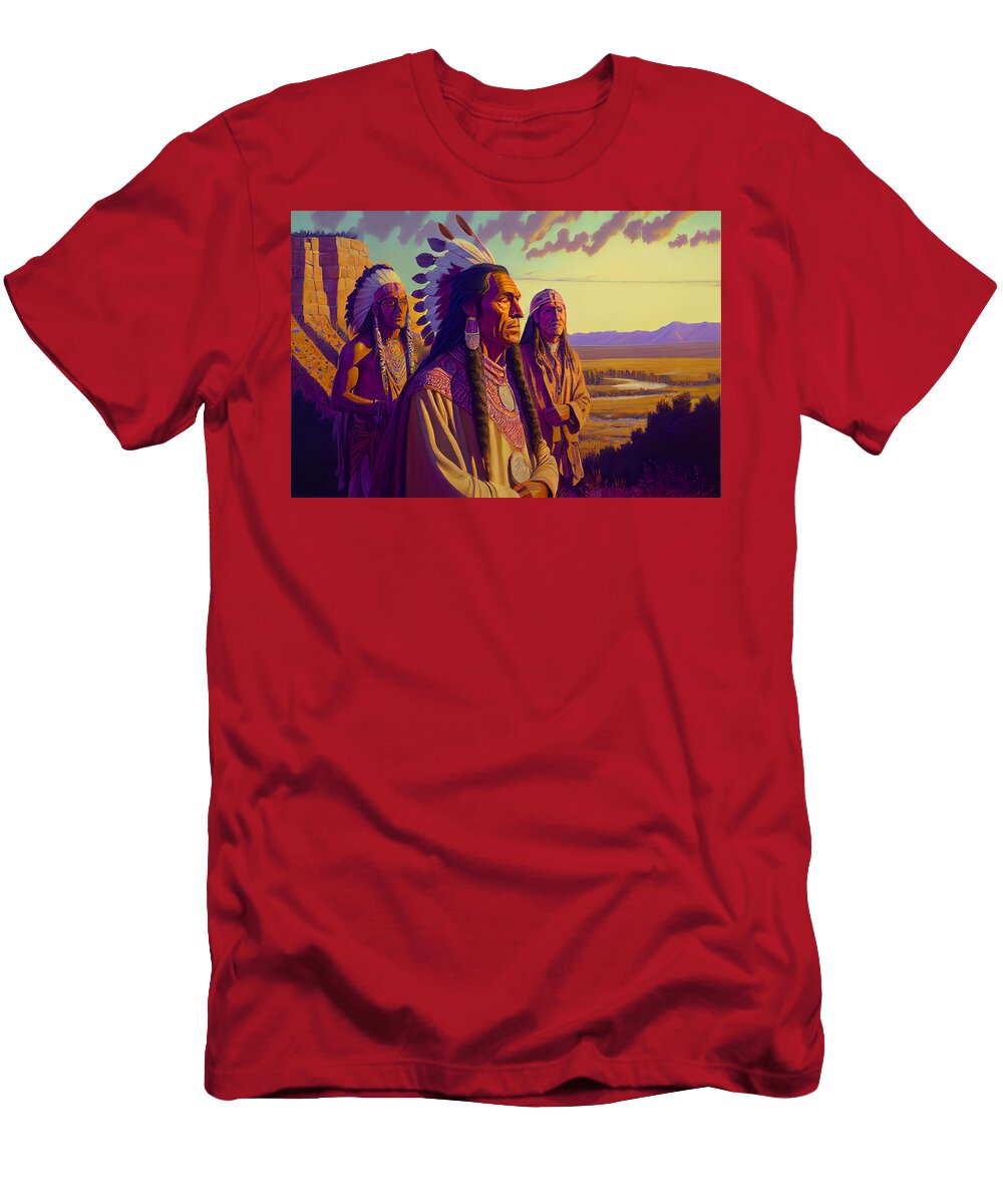 3 Mandan Indians in a Jack Kirby Style Gentle and By Asar Studios Celestial Images T-Shirt