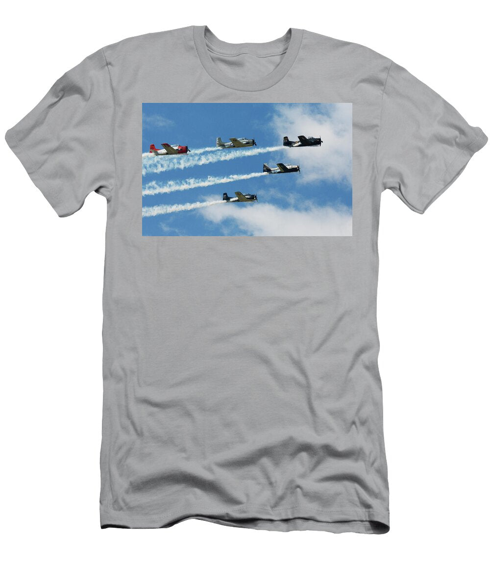 3 North American T 28 Trojan a Single Engine Trainerflying in Form Bruce Beck T-Shirt